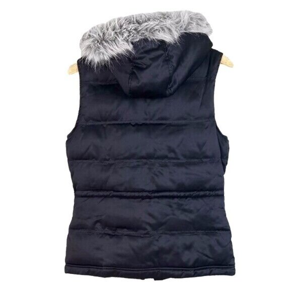 Isaac Mizrahi Live Women Puffer Vest Black XS Faux-Fur Trim Cinch Waist Hood QVC - Picture 7 of 8